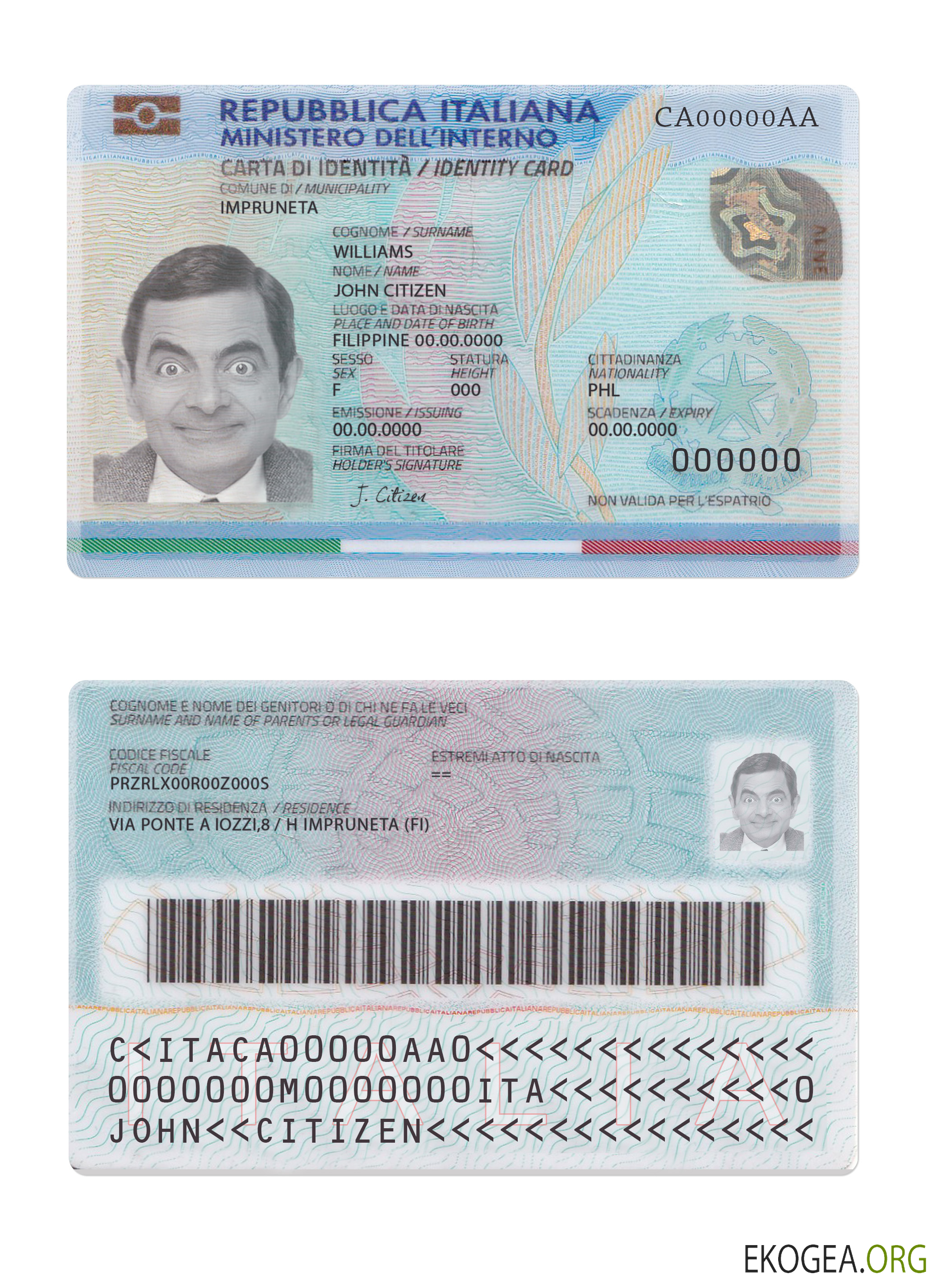 Carte d'identité d'Italie (2016 – présent) mise à jour